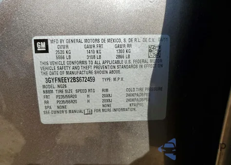 2011 Cadillac Srx Performance Collection z USA, uszkodzony, nr VIN 3GYFNEEY2BS672459